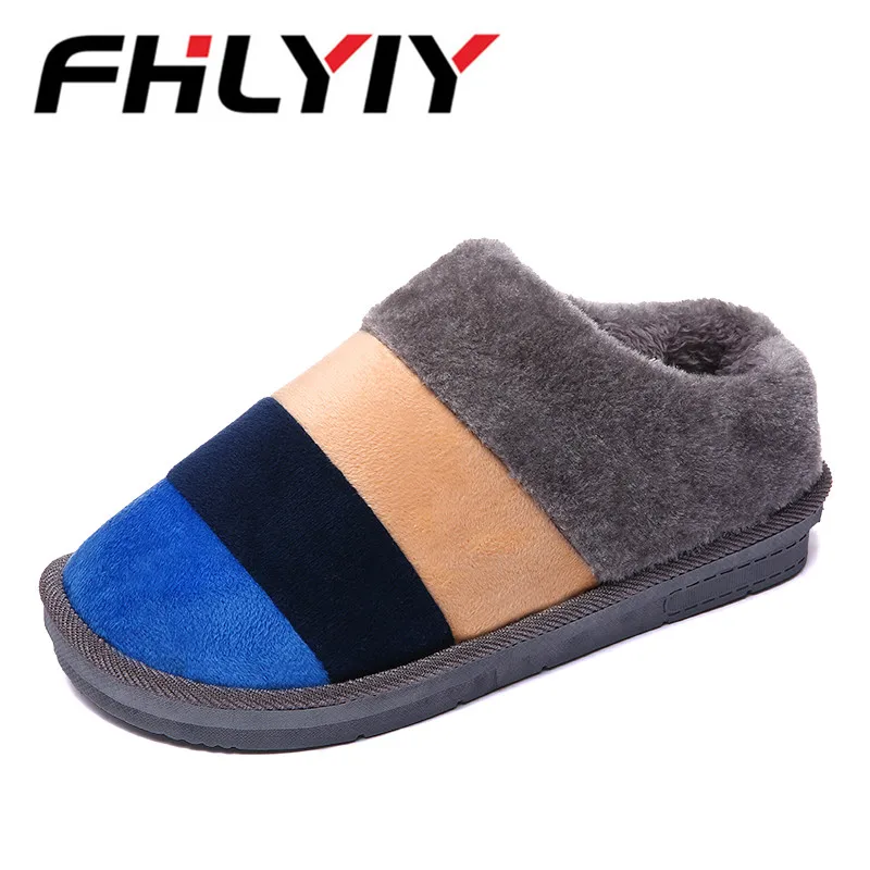 

Winter Men Casual Sneakers For Home Slippers Soft Floor Striped Male Indoor Cotton Shoes Pantuflas Warm Plush Slipper Zapatillas
