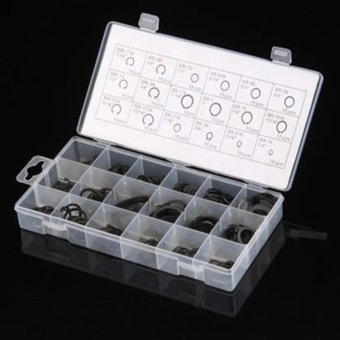 

High Quality 225Pcs/set Metal Internal Circlip Snap Ring Black Assortment Set With Box