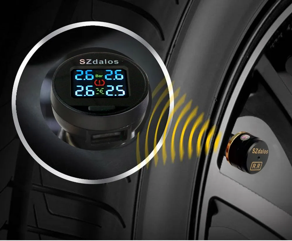 SZDALOS Car font b TPMS b font Wireless Tire Pressure Monitoring System 4 mini External Sensors