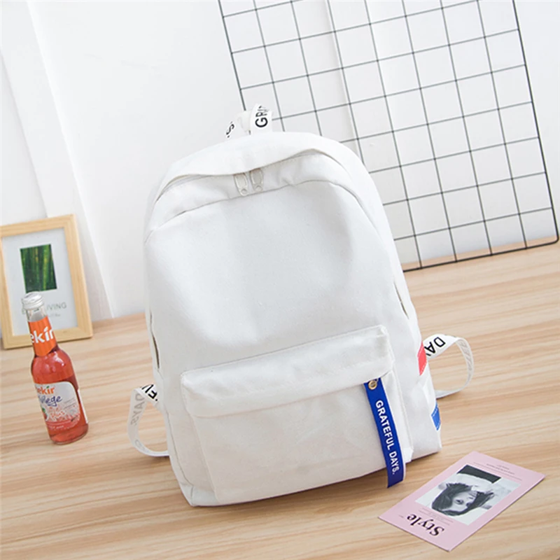 

Women Canvas Material Bags Backpack Girl School Rucksack Bag 2019 Fashion Solid Design Zipper Pink White Color