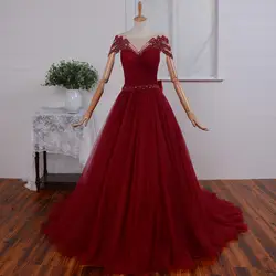 Бесплатная доставка красный длинные пром платья vestido де феста 2016 новый стиль горячая бисероплетение жемчуг cap рукавом лук sexy see through