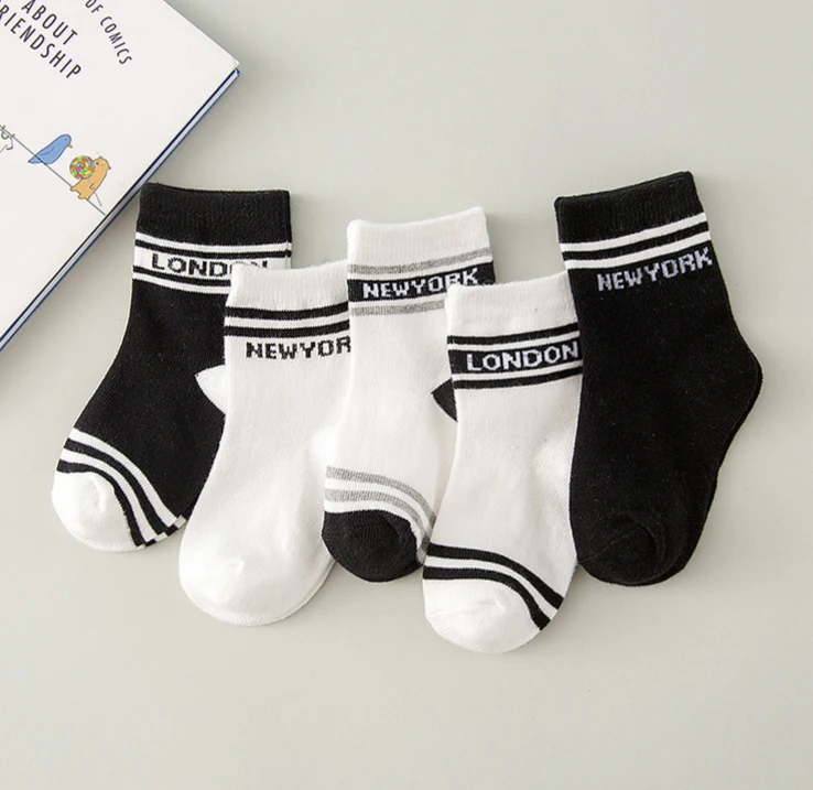 5 Pairs / Lot Children's Socks 1 10 Years Cotton Socks White And Black