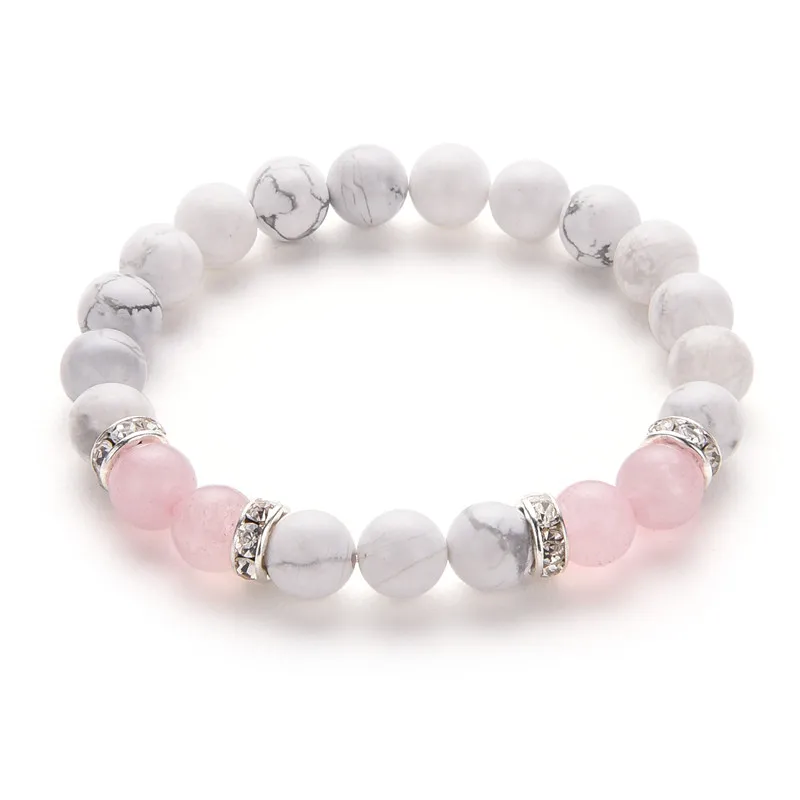 For Poshfeel 8mm White And Pink Stone Beads Bracelets Bangles Poshfeel 8mm White And Pink Stone Beads Bracelets Bangles Crystal Charm For Women Mbr170430