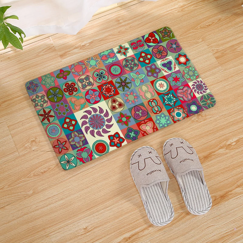 

Vintage Flower Geometric Combination Pattern Home Decor Kitchen Carpet Room Bathroom Entrance Door Mat Floor Mat 80CM