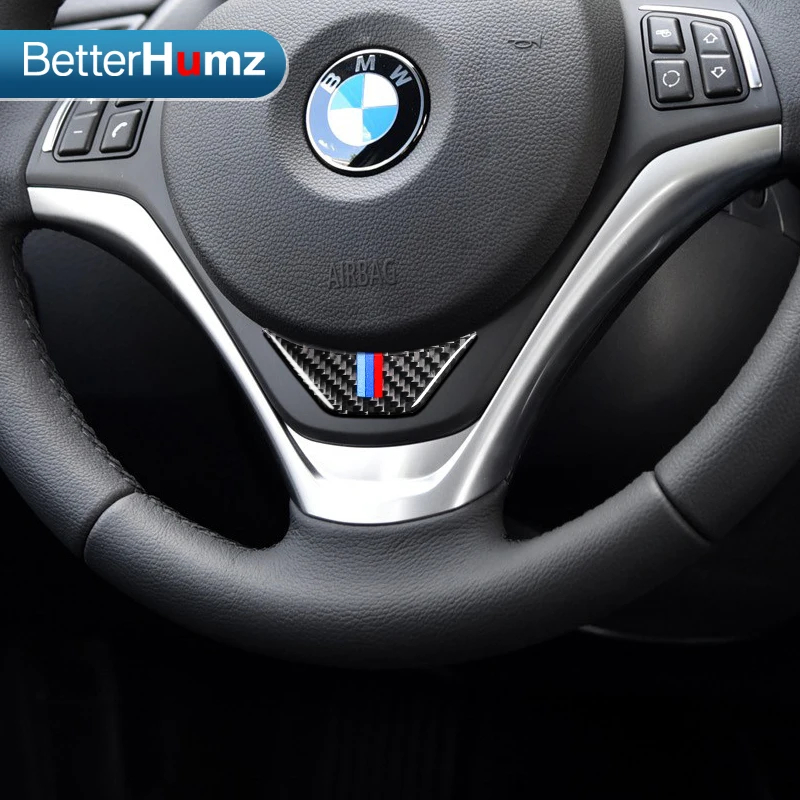 

BetterHumz Carbon Fiber Steering Wheel Sticker M stripe Emblem 3D Car Sticker For bmw E84 X1 2011-2015 Car Styling Accessories