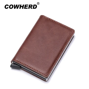 

RFID Aluminum Alloy Credit Card Holder 2020 Newest Metal Leather Wallet Anti-theft Men Automatic Card Case Male Card Holder