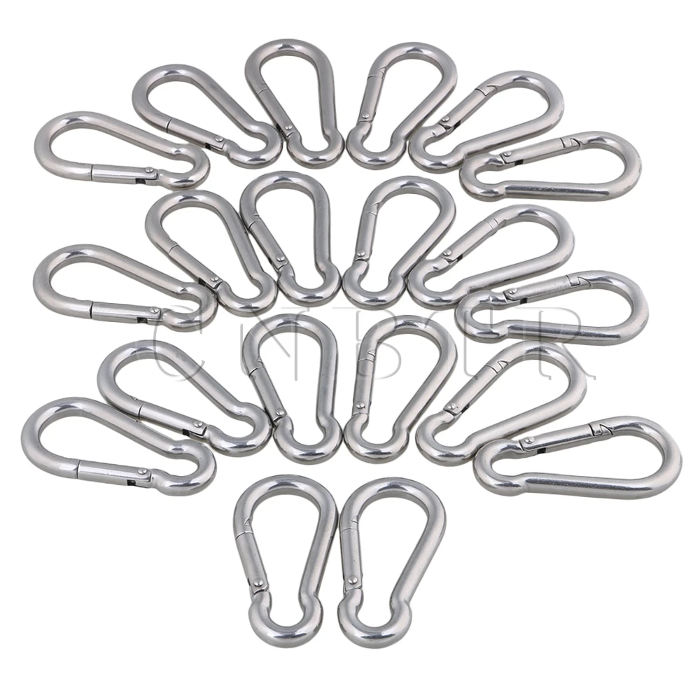 

CNBTR Multifunctional M8 80mm 304 Stainless Steel Spring Snap Hook Carabiner Quick Link Lock Hook Pack of 20