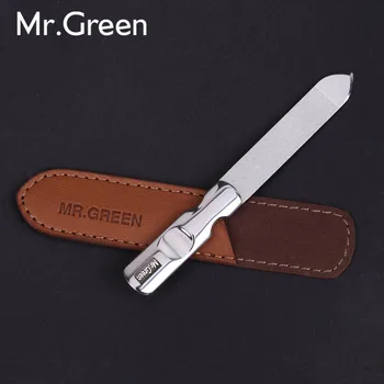 

MR.GREEN stainless steel metal nail file buffer professional shaper manicure tools polishing strip sanding with leather case