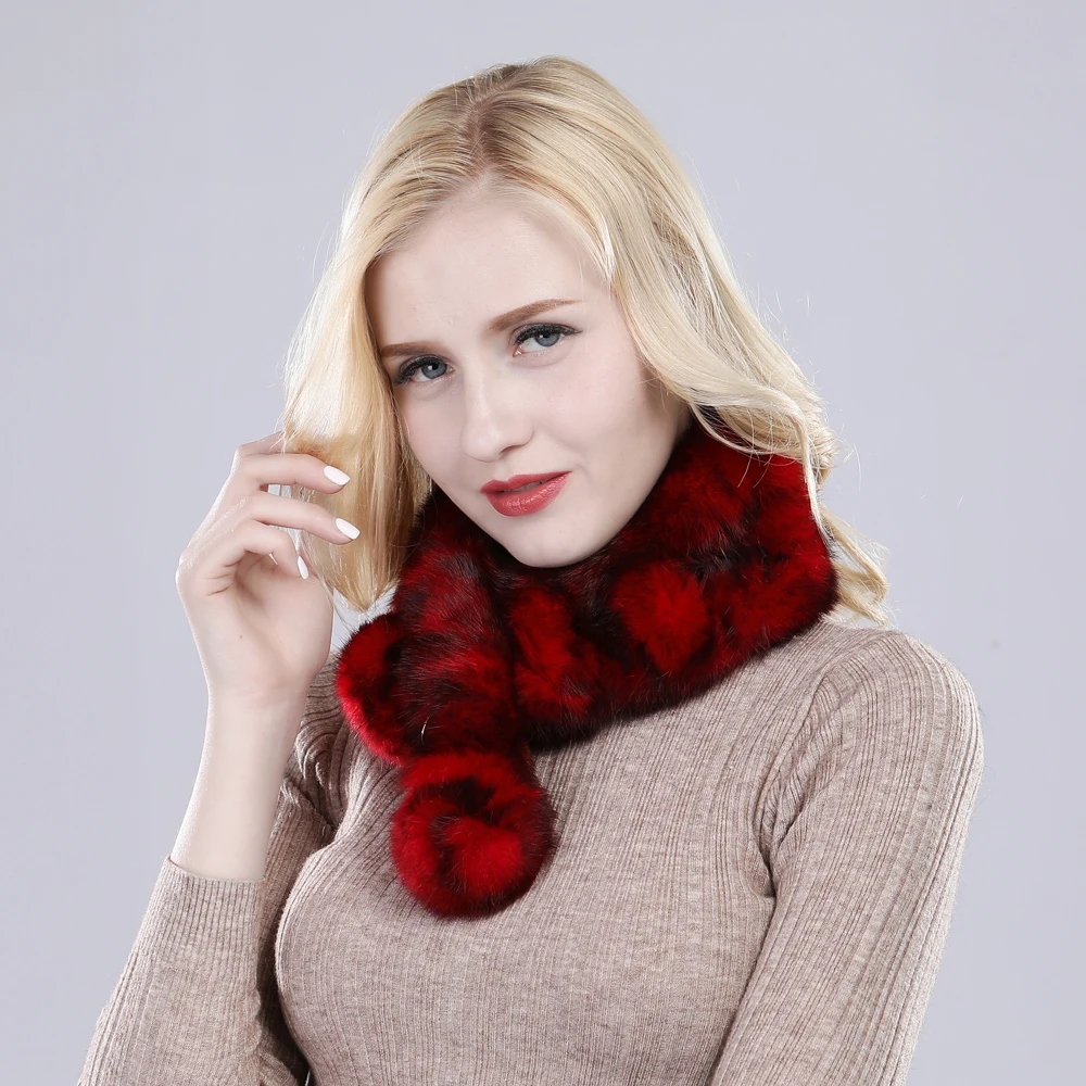 New Arrival Women Winter Real Rabbit Fur Scarf Lady Warm Rabbit Fur Scarves Knit 100% Natural Real Rabbit Fur Ring Casual Muffle 4