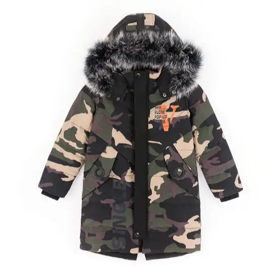 

Camouflage 2018 Children's Down Jacket Long Thick Boy Winter Coat Duck Down Kids Winter Jackets for Boy Outerwear Fur Collar