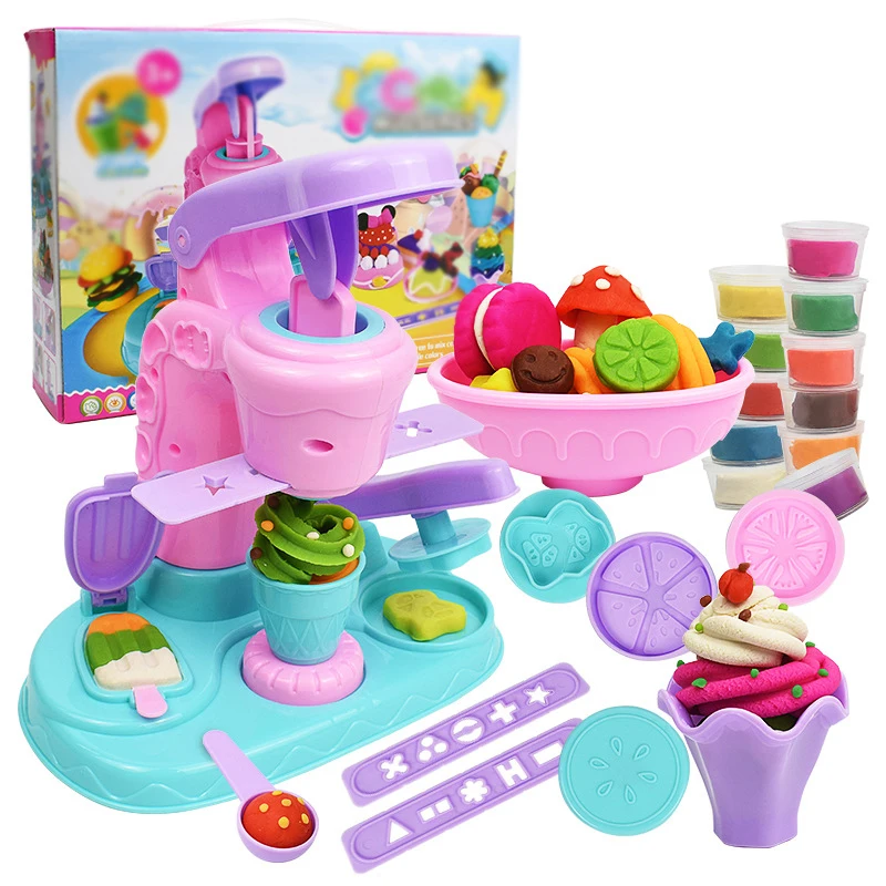 

12 Colour Playdough Mud with Ice Cream Machine Clay Mold Tool Set DIY Handmade Clay Pretend Play Dough Toys for Children Gift