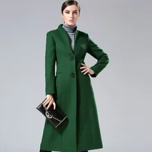 2016 Autumn Fashion Women’s S-4XL Plus Size Winter Overcoat Elegant Long Wool Coat Single Breasted Woolen Outwear Blackish Green