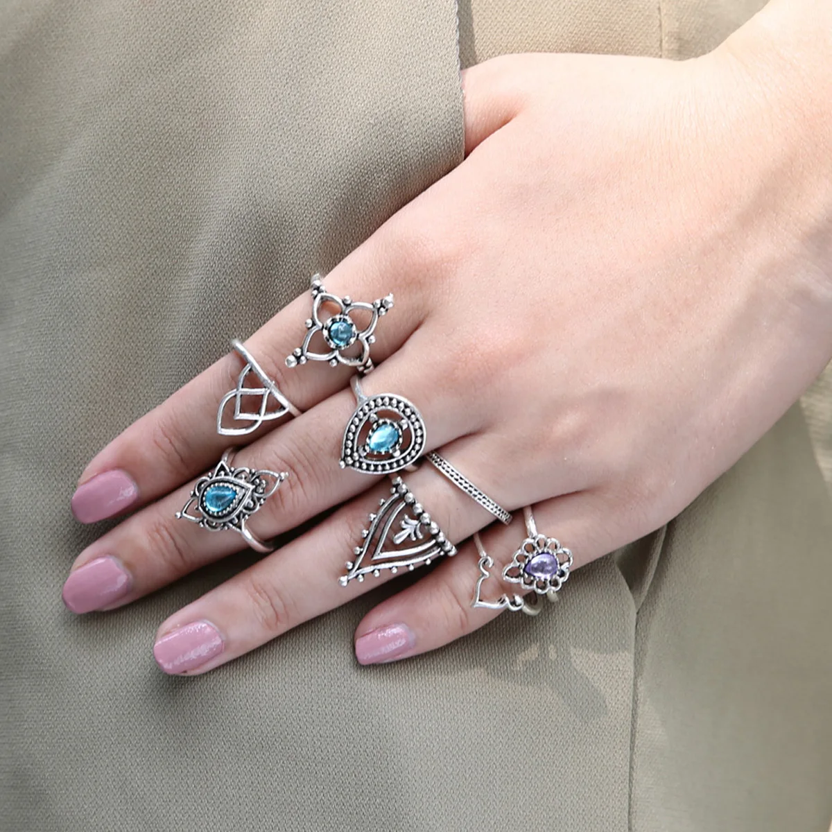 10pcs boho vintage knuckle stacking ring punk silver gold color rhinestone stone midi finger rings for - Navajo Wedding Rings 10pcs boho vintage knuckle stacking ring punk silver gold color rhinestone stone midi finger rings for - Navajo Wedding Rings