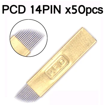 

50pcs PCD 14pin Microblading Permanent Makeup Eyebrow Tattoo Blade For 3D Embroidery Manual Tattoo Pen hard blade