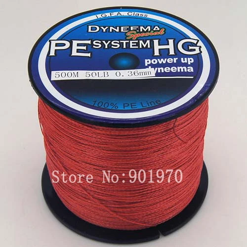 FREE SHIPPING 100PE fishing line 4strands 500m 50lb .red .in Fishing