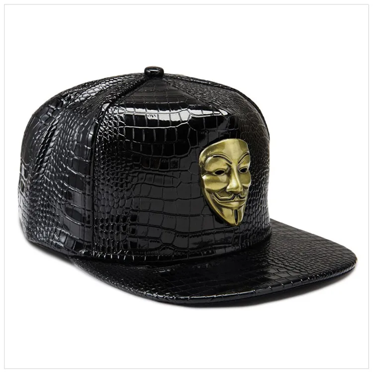 Золотые шляпы из искусственной кожи в стиле хип-хоп с бриллиантами и крокодиловой текстурой, бейсболки V для Vendetta, мужские и женские модные Маскарадная маска