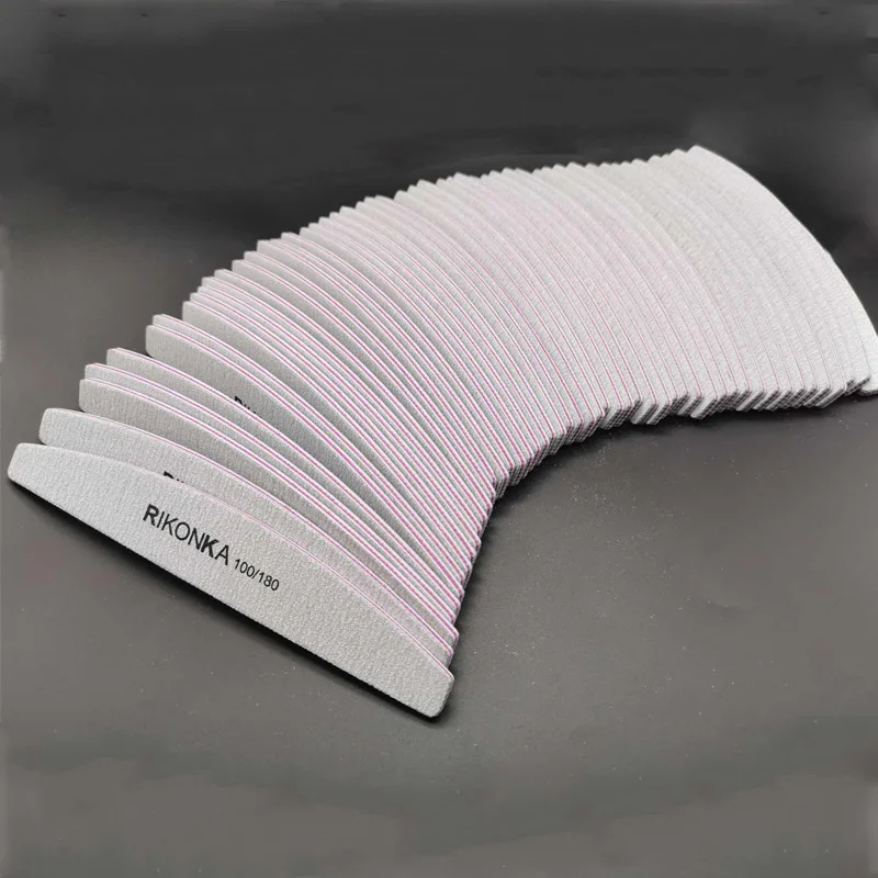

50Pcs 100/180 Nail Art Sanding Sandpaper Nail Washable Nail File Semilune Banana Buffing Curved Professional Manicure Tools Set