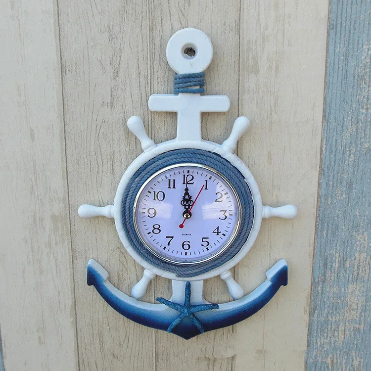 Best 1PC Wood Wall Clock Mediterranean ship anchor Model Craft Mute mechanism Wall clock home wall Decoration MP 009