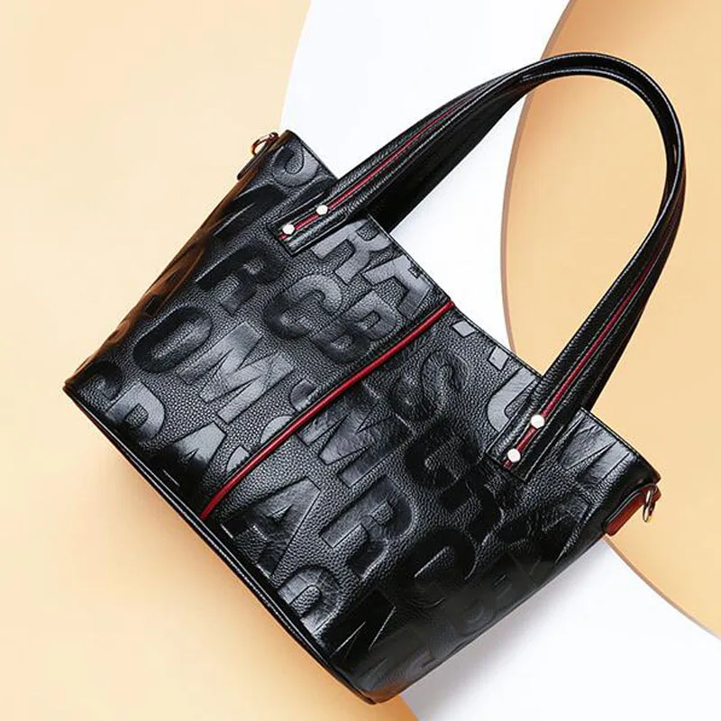 

Leather handbags new European and American fashion portable tote bag ladies bag letters wild Messenger bag shoulder bag