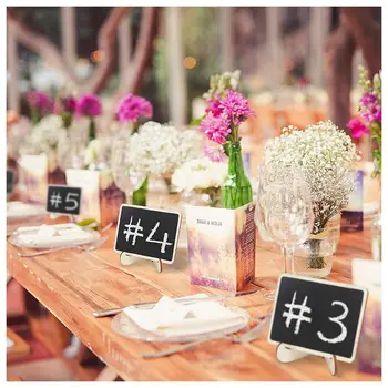 

Mini Wooden Framed Table Number Chalkboard Signs with Stand, Pack of 12