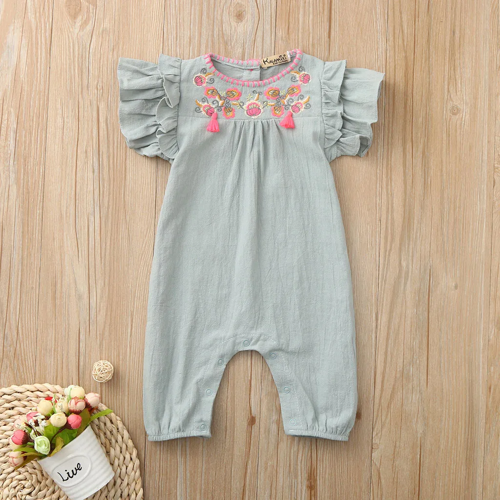 Модный однотонный комбинезон с цветочной вышивкой для новорожденных девочек, одежда для девочек, детская одежда, наряды для девочек