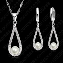 Boucles d'oreilles en argent Sterling 925 pour femmes, colliers de perles en cristal scintillant, en cristal scintillant, en cristal, goutte d'eau, accessoire de mariage, idée cadeau