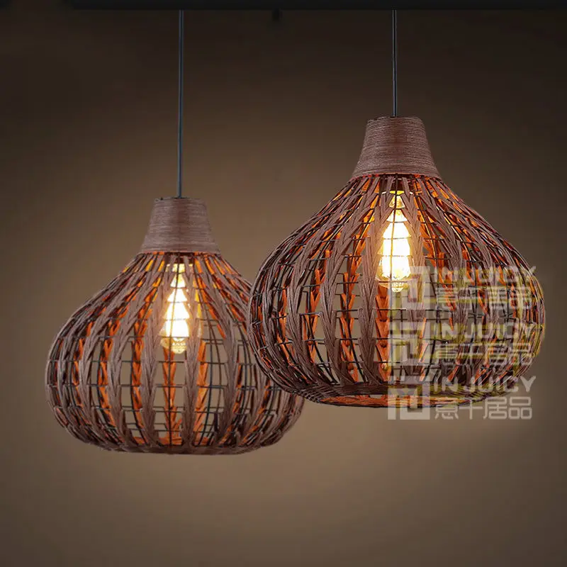 Vintage Rural LED Weave Rattan Bird Nest Light Ceiling ...