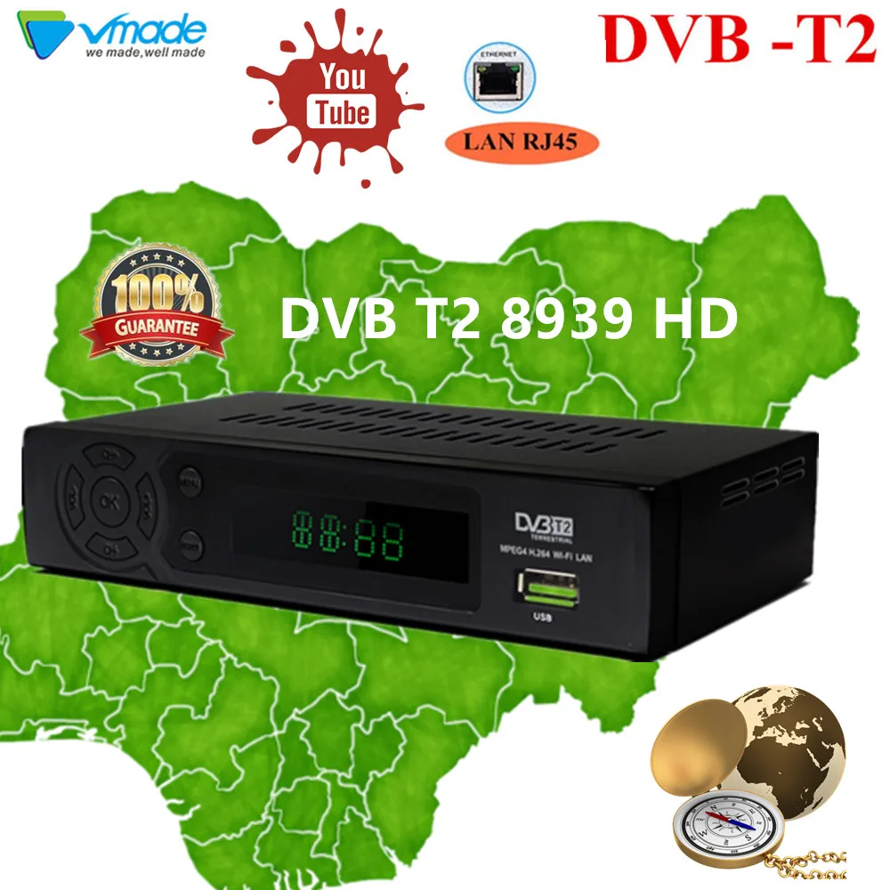 

Newest DVB T2 TV Tuner DVB-T2 8939 Terrestrial Receiver TV BOX H.264 with network RJ45 support Youtube Megogo wifi Set top boxes