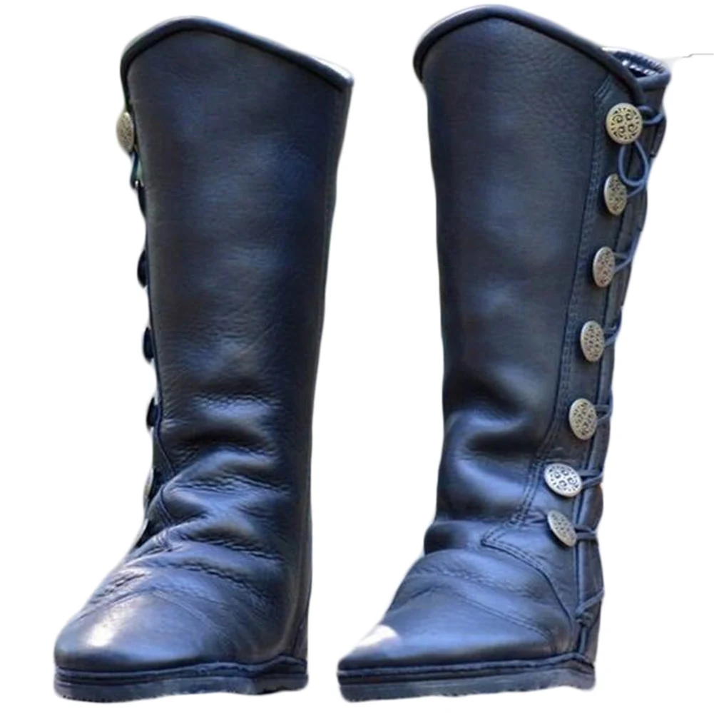 

2018 New Women knee High Boots Metal Button Riding Booties Women shoes Female Vintage Soft Leather Winter Boots sapato feminino