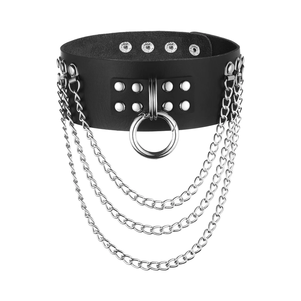 Layered Chain Choker necklace metal punk rock leather Goth Choker