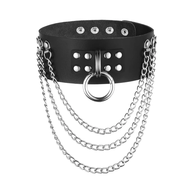 Layered Chain Choker necklace metal punk rock leather Goth Choker