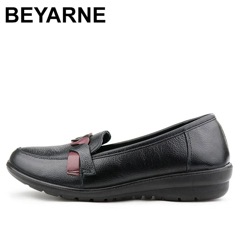 

BEYARNE Genuine Leather Shoes For Women Big size Superstar Round Toe Shoe Ladies Slip-on 2019 Spring/Autumn Belt DecorationE009