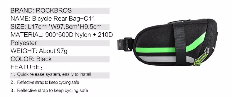Best ROCKBROS Bicycle Bike Rear Bag Rainproof Nylon Bike Saddle Tube Bag Outdoor Cycling Mountain Bike Back Seat Tail Pouch Package 15