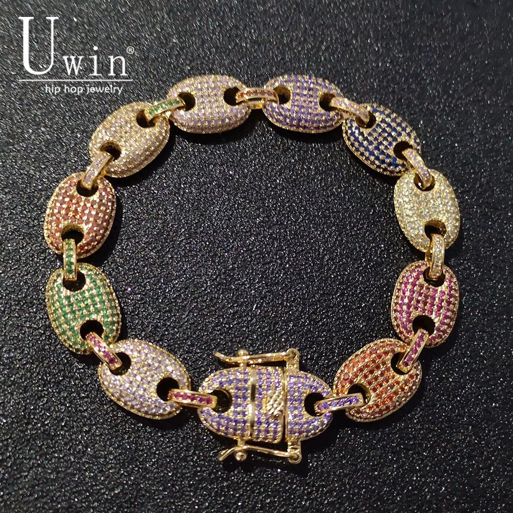 UWIN – Bracelet bouffant en forme de grains de café, chaîne Marine de 13mm, lien de couleur or, mode Punk ras du cou, 7 pouces 8 pouces