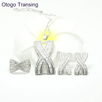 

Otogo Transing 2019 Lastest Issued White Top grade Cubic Zirconia Jewelry Sets Silver Color Earrings and Pendant Necklace S281