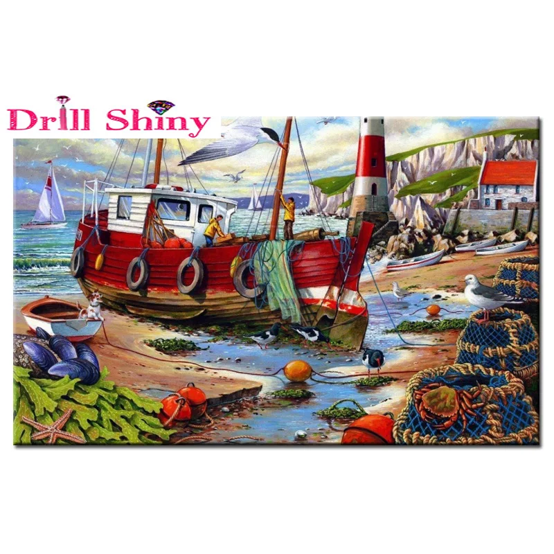 

Diy 5d seaside wharf mosaic painting full diamond painting cross stitch suite rhinestone embroidery people home decoration