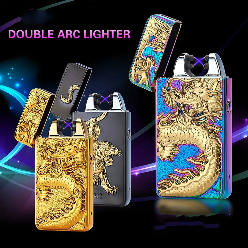 USB Double Arc Lighter Chinese Dragon Loong Lighter Metal Rechargeable