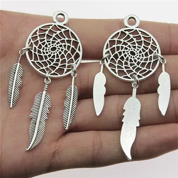 

WYSIWYG 2pcs/lot 26x68mm Dreamcatcher Charms Pendant For Jewelry Making Antique Silver Color Alloy Charms