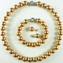 Натуральный жемчуг ювелирные изделия 12 мм шампанское роскошный корпус жемчужный браслет и серьги и колье невесты серебро крючок