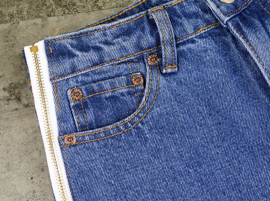Europe and the United States women's high waist loose straight jeans nine pants bilateral zipper adjustment tassel tassels up to people section (13)