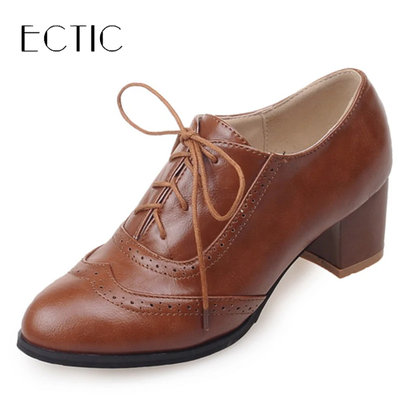 

Shoes Woman Flat Oxford Round Toe Lace Up Plus Size Retro Brogue PU Leather British Vintage Casual Shoes for Women EU 34-52