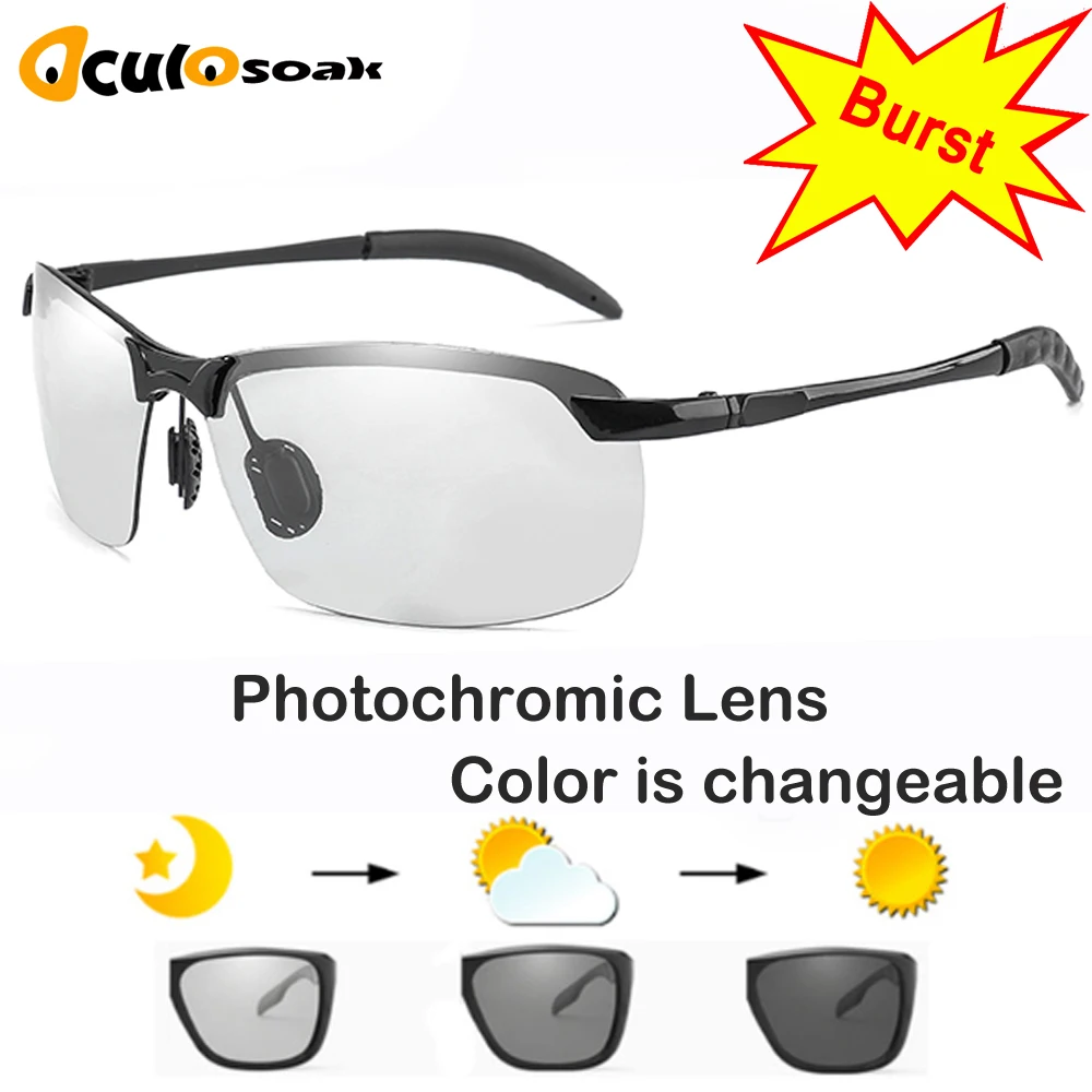 Photochromic Men Polarized Women Sunglasses Brand Design Square Sun Glasses UV400 Metal Half Frame Gafas de sol