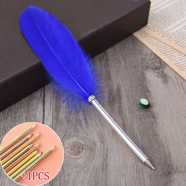 Красочная элегантная шариковая ручка с пером для свадебного подарка Студенческая Шариковая ручка Kawaii с 1 цветным карандашом бесплатно
