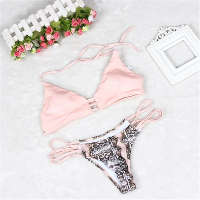 2018 New Sexy Bikinis Women Swimsuit High Waisted Bathing Suits Swim Halter Push Up Bikini Set Size Swimwear #FS#4JN22 (4)