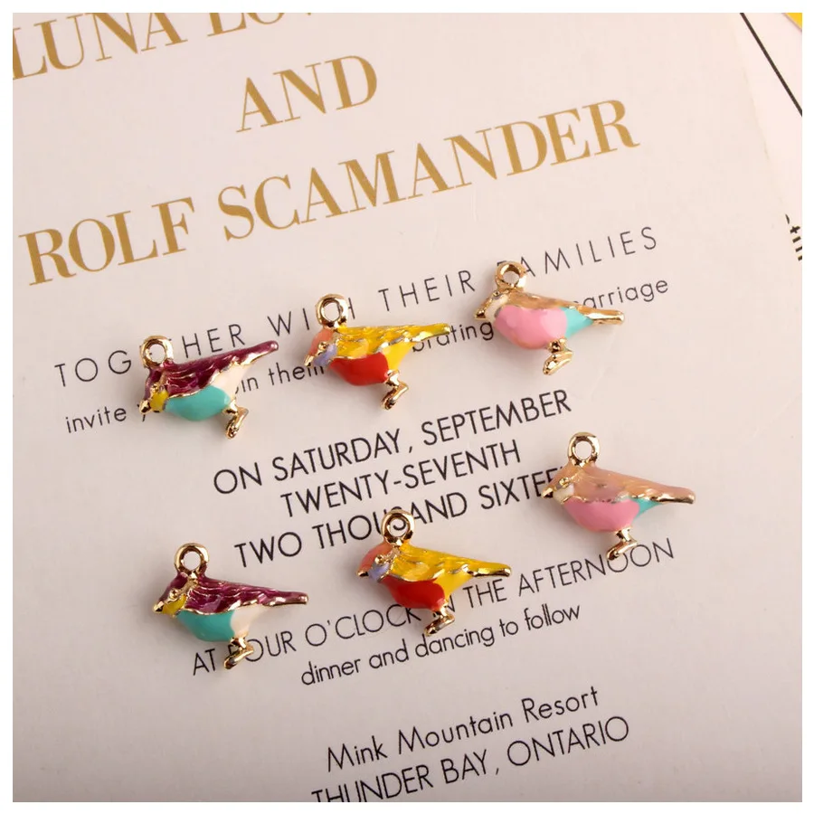 

10PC/Lot Diy Jewelry Accessories Three-dimensional Sparrow Animal Enamel Charms 15*17mm Bracelet Earring Necklace Charm