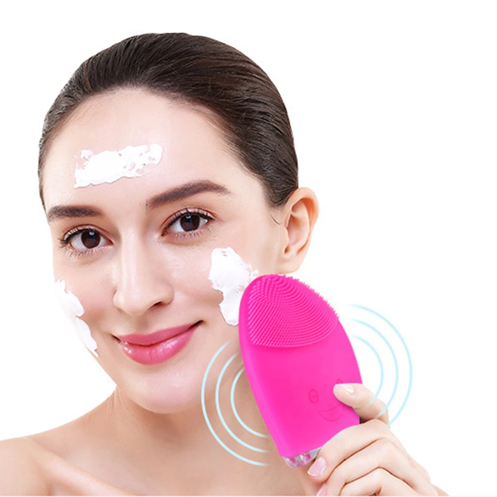 

2019 Cute Pink Mini Silicone Electric Facial Cleanser Massage Brush Washing Machine Waterproof