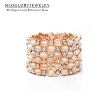 Neoglory rhinestone austríaco opal oro grandes plateados brazaletes y pulseras para las mujeres de joyería de moda 2017 nueva marca
