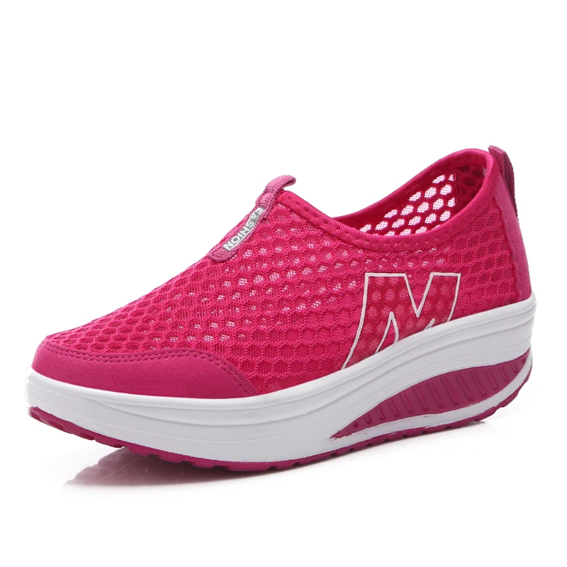 

Summer New Women's Walking Shoes Casual Sport Fashion Height Increasing Woman Loafers Breathable Air Mesh Swing Wedges Sneakers