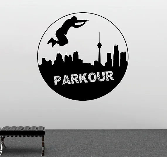 Cool Traceur Parkour Quotes Sport Series Wall Sticker Home Room Art Decorative With City Silhouette Mural | Дом и сад