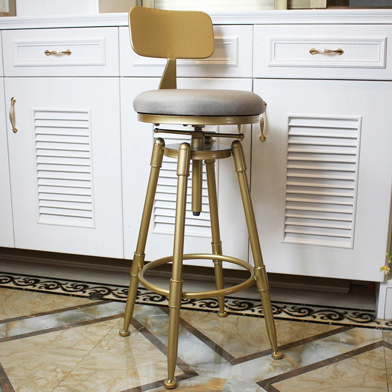 Нордический Золотой барный стул, железный вращающийся подъемный барный стул с задней металлической высокой ножкой, регулируемый по высоте